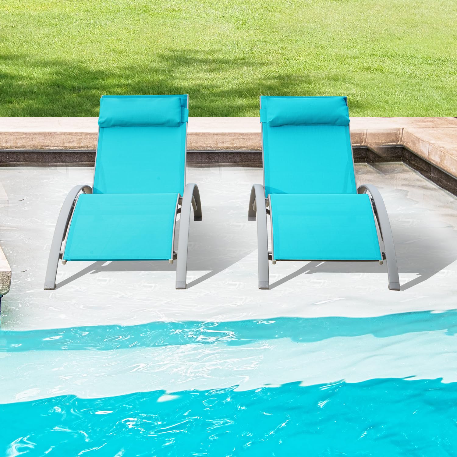 Deck Chair Lounger - Aluminium buitenligbedden, weerbestendig, voor zwembad, terras,