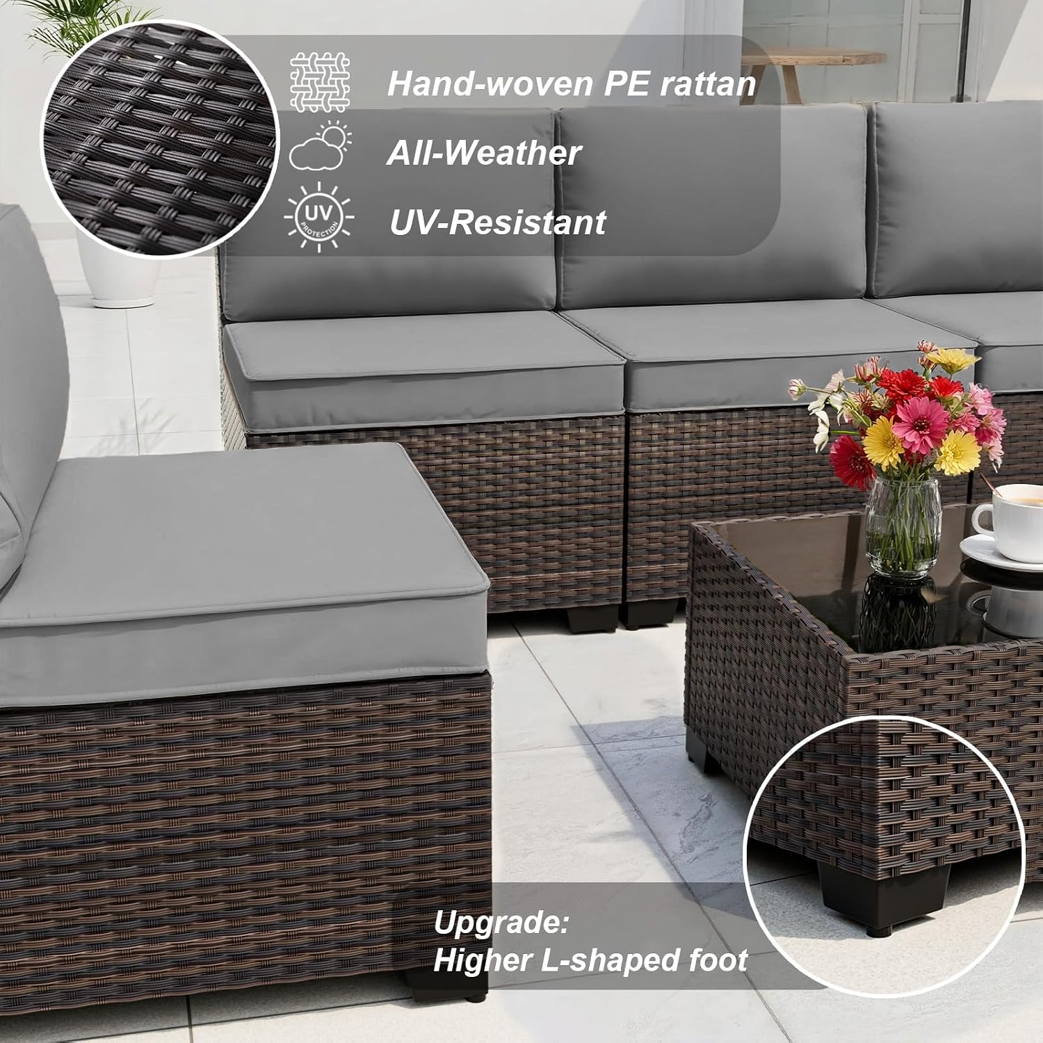 Outdoor Furniture And Fire Pit - 10-delige buitenhoekbankset met propaanvuurtafel, 43