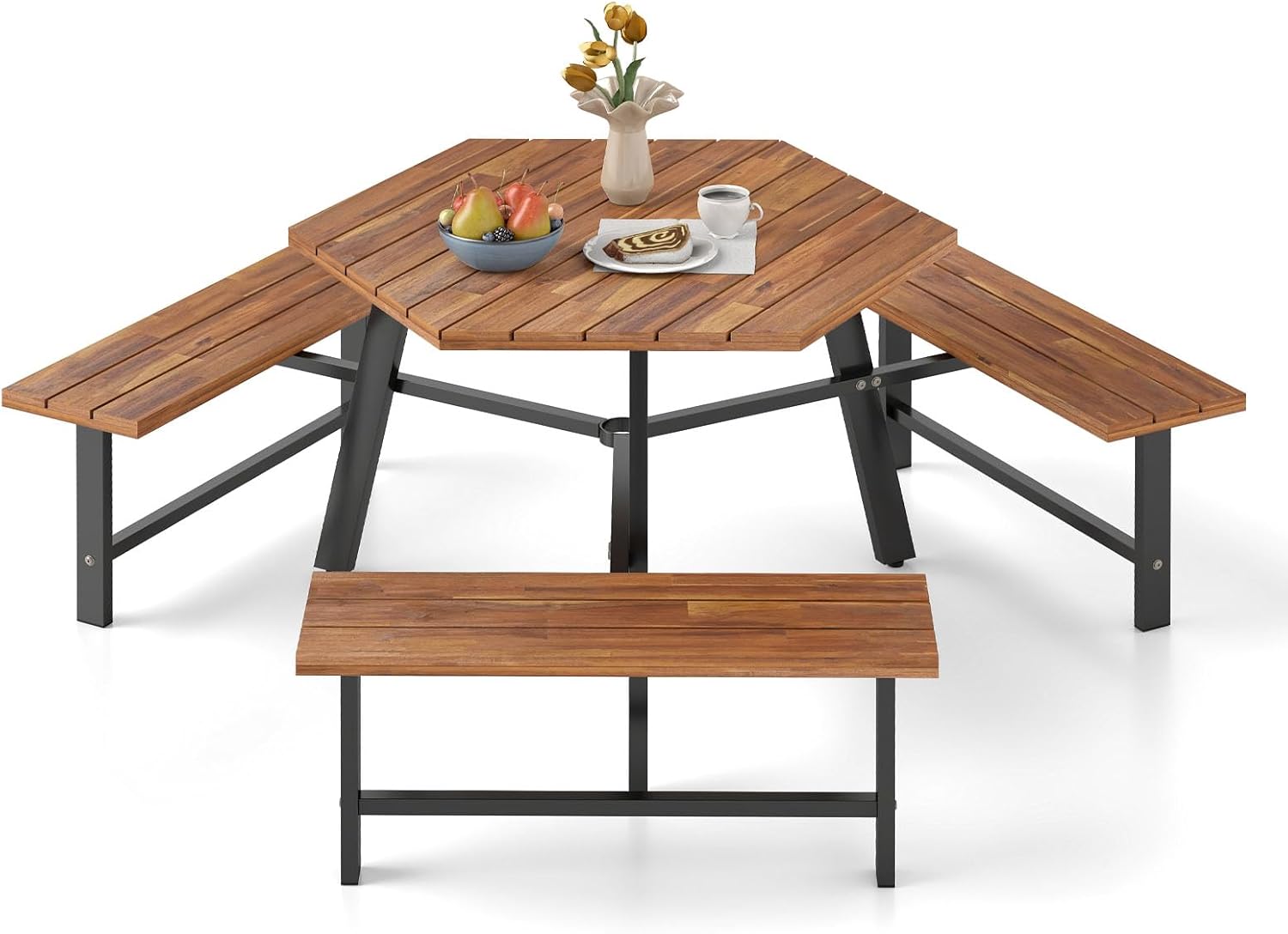 Garden Bench Metal - Picknicktafel- en bankset voor 6 personen,