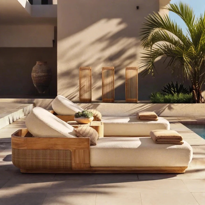 Outdoor Furniture Teak Wood - Strandstoel & ligbedset, teakhouten rotan ligbedmeubilair