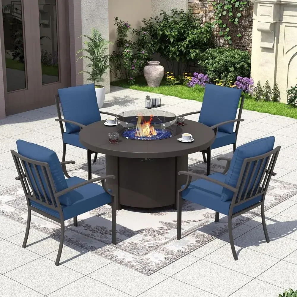 Outdoor Furniture Fire Pit Set - 5-delige tuinmeubelset met ronde vuurtafel en