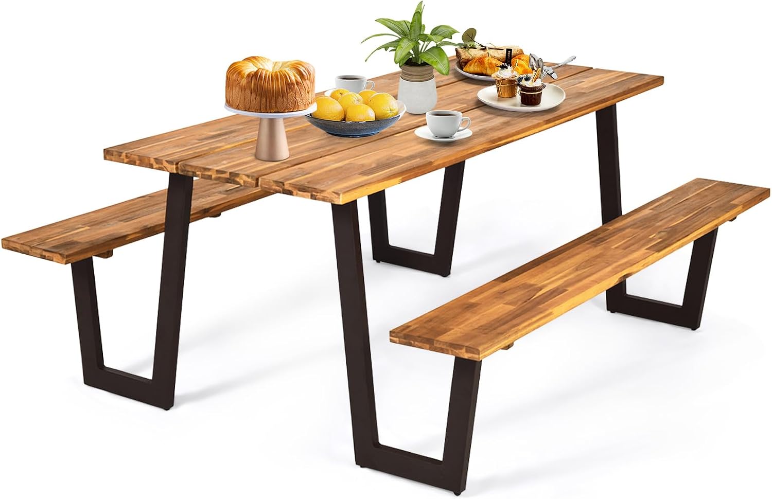Garden Bench Metal - Acacia Houten Picknicktafel met Banken, Buiten