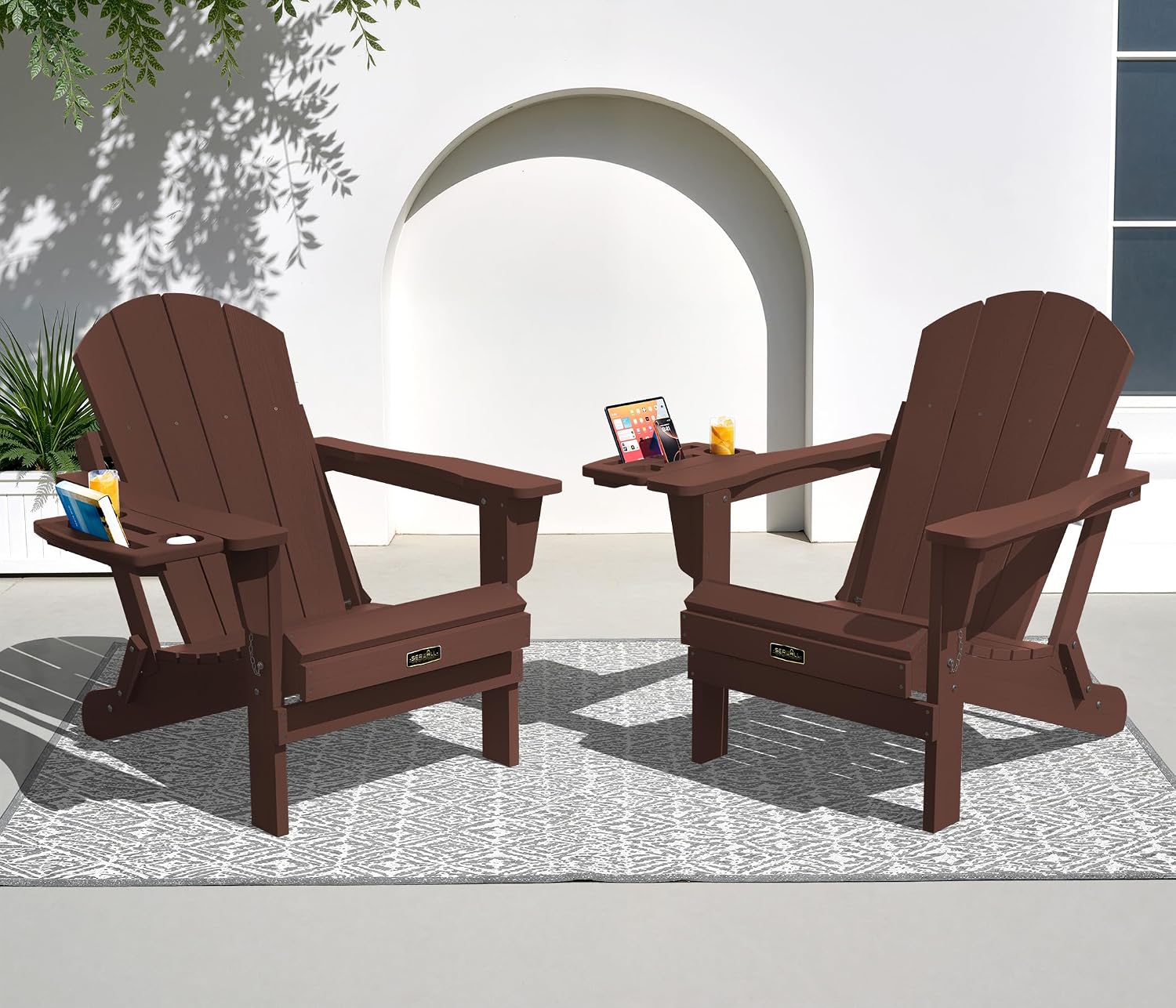 Outdoor Furniture Fire Pit Set - Vouwbare Adirondack Stoelenset 2, 4-in-1 Bekerhouder,