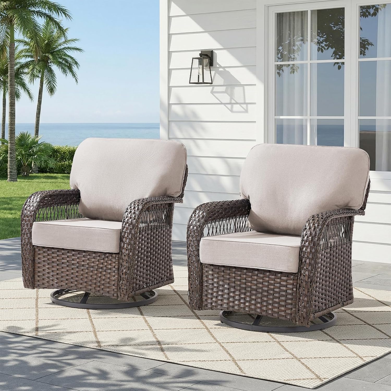 Deck Chair Lounger - Wicker draaibare schommelstoel set van 2
