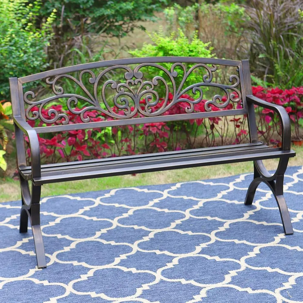 Garden Bench Metal - 50 inch tuinbank voor buiten, gietijzeren