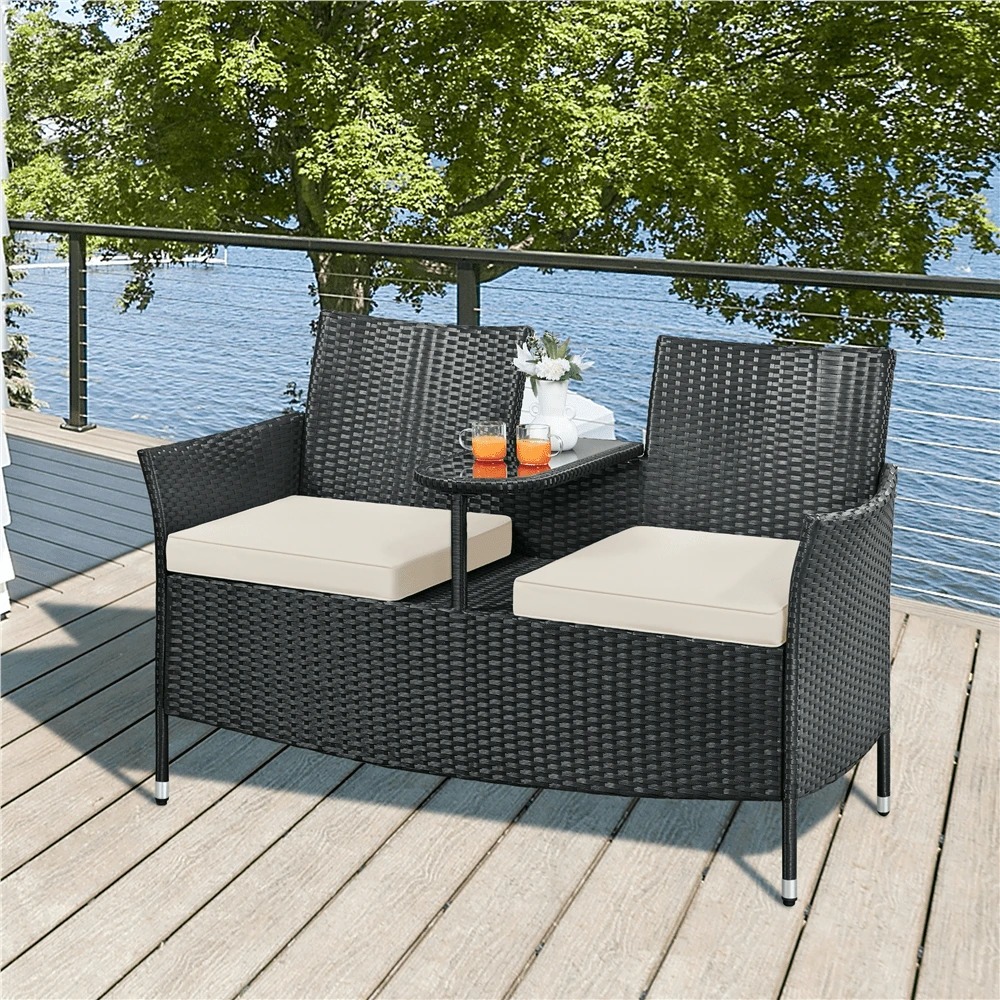 Outdoor Furniture Black - Premium Outdoor Dubbele Stoel 2-zits PE