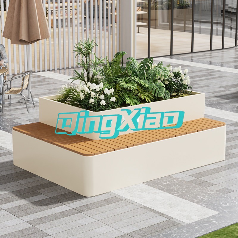 Outdoor Furniture Bench - Buitenbank met ingebouwde plantenbak, weerbestendig hout-kunststof