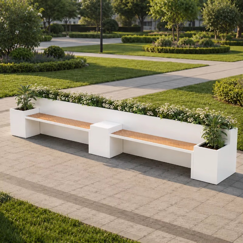 Garden Bench Metal - Geïntegreerde bloemenbak-parkbank met metalen plantenbakken voor
