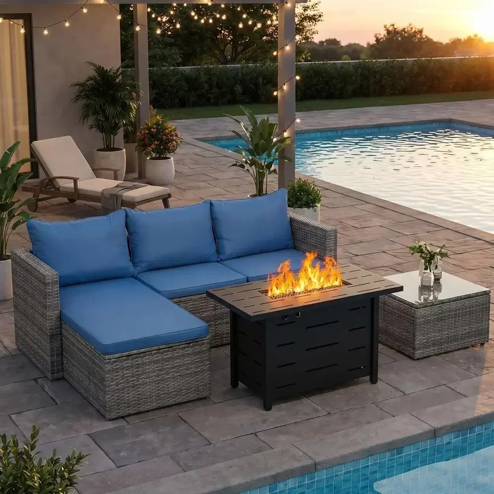 Outdoor Furniture Fire Pit Set - 4-delige buitenmeubelset van wicker met 43