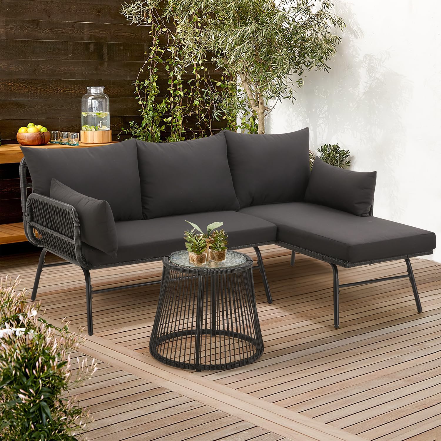 3-delige rotan tuinmeubelset v - Outdoor Furniture Black recensie en prijs