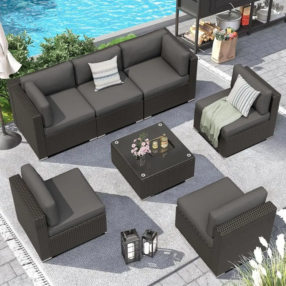 7-delige tuinmeubelset, zwart  - Outdoor Furniture Black recensie en prijs