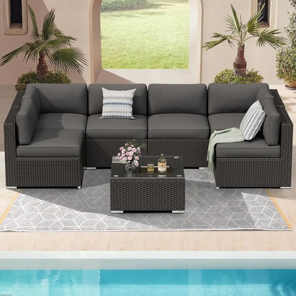 7-delige tuinmeubelset, zwart  - Outdoor Furniture Black recensie en prijs